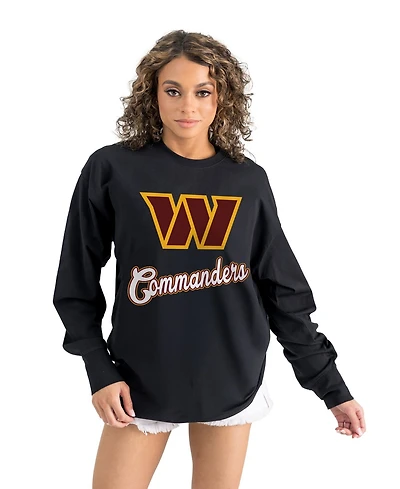 Gameday Couture Women's Black Washington Commanders OversizedLong sleeves T-Shirt
