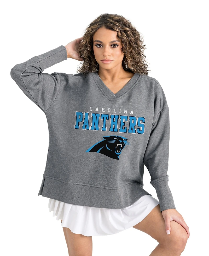 Gameday Couture Women's Gray Carolina Panthers French Terry V-Neck Pullover Sweatshirt