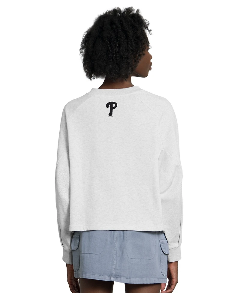 Starter Women's Gray Philadelphia Phillies Show Up Fashion Cropped V-Neck Sweatshirt