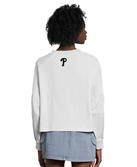 Starter Women's Gray Philadelphia Phillies Show Up Fashion Cropped V-Neck Sweatshirt