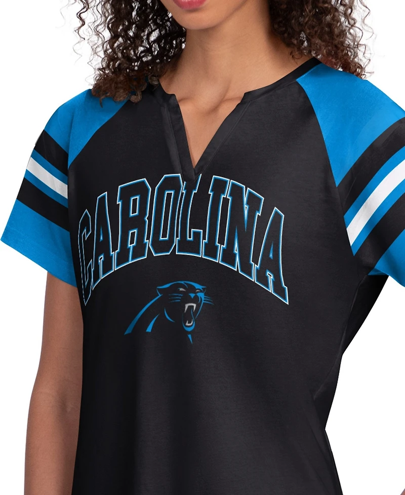 Starter Women's Black Carolina Panthers Game On Notch Neck Raglan T-Shirt