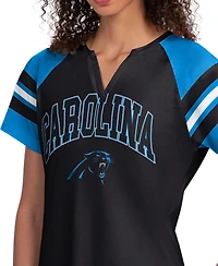 Starter Women's Black Carolina Panthers Game On Notch Neck Raglan T-Shirt