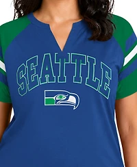 Starter Women's Royal Seattle Seahawks Plus Size Throwback Game On Notch Neck Raglan T-Shirt