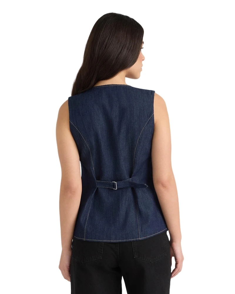 Nvlt Women's Beaded V-Neck Sleeveless Denim Vest