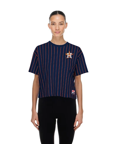 New Era Women's Navy Houston Astros Throwback Meshback Pinstripe Boxy T-Shirt