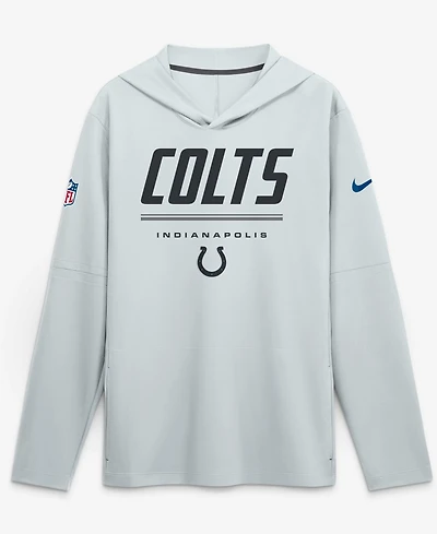Nike Men's Platinum Indianapolis Colts Sideline Game On LightweightLong sleeves Hooded Dri-fit Top
