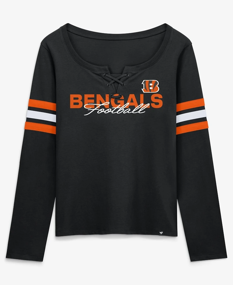 Fanatics Women's Black Cincinnati Bengals Team First Coverage Scheme Lace-UpLong sleeves T-Shirt