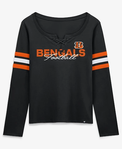 Fanatics Women's Black Cincinnati Bengals Team First Coverage Scheme Lace-UpLong sleeves T-Shirt