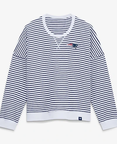 Fanatics Women's White/Navy New England Patriots Striped Oversized French Terry Sweatshirt