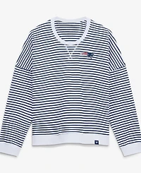Fanatics Women's White/Navy New England Patriots Striped Oversized French Terry Sweatshirt