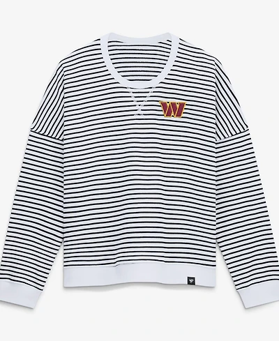 Fanatics Women's White/Black Washington Commanders Striped Oversized French Terry Sweatshirt