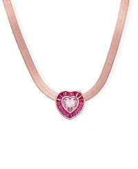 Macy's Simulated Pink Sapphire and Pink Cubic Zirconia Heart on Herringbone 18'' Necklace