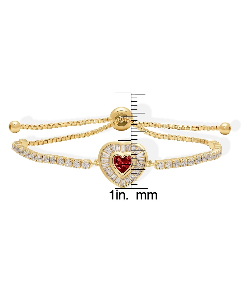 Macy's Simulated Ruby and Cubic Zirconia Baguette Heart Adjustable Bracelet