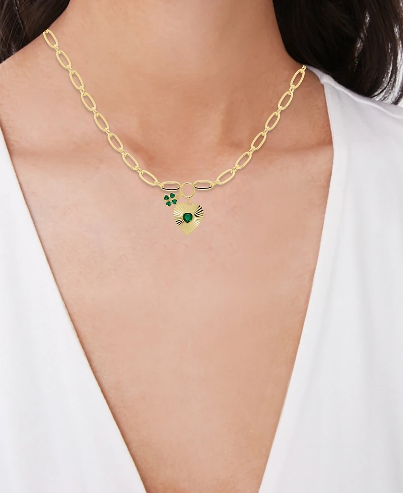 Macy's Simulated Emerald Heart and Clover 18'' Necklace