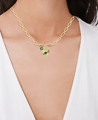 Macy's Simulated Emerald Heart and Clover 18'' Necklace