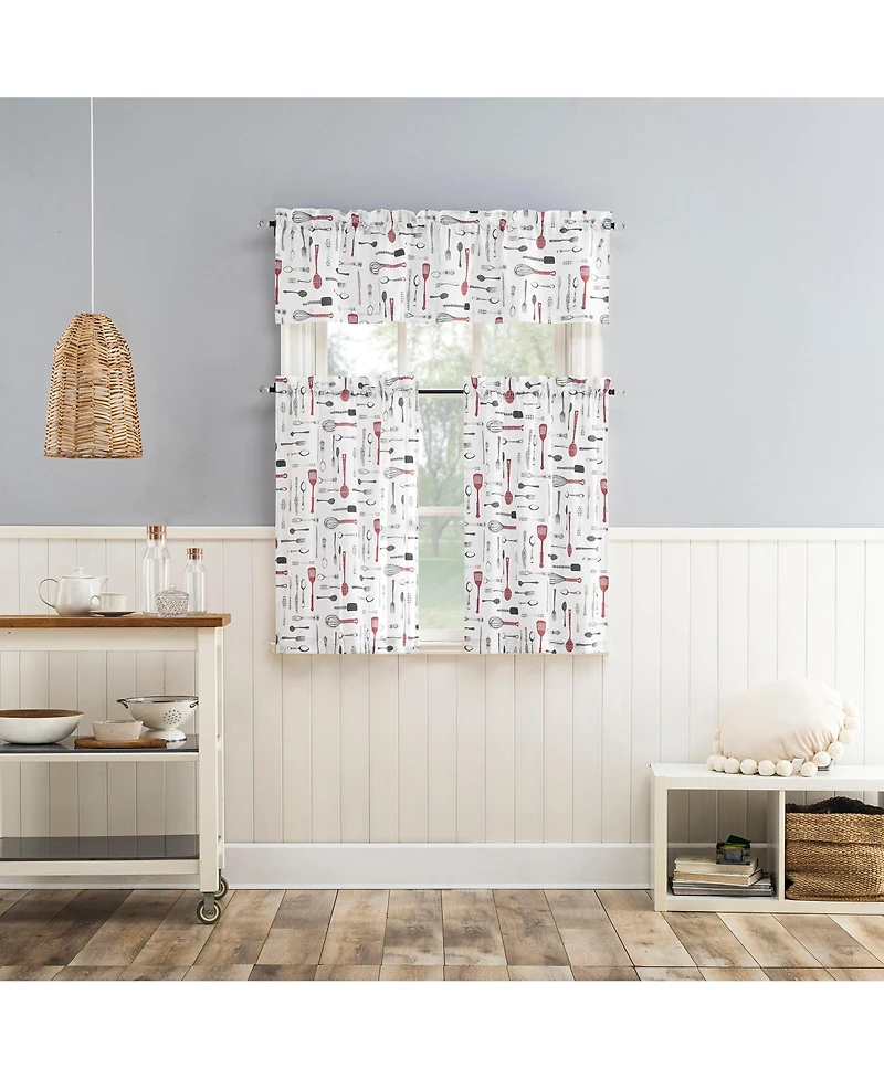 No. 918 Whisked Away Cotton Blend Semi-Sheer Rod Pocket Kitchen Curtain Tier Pair
