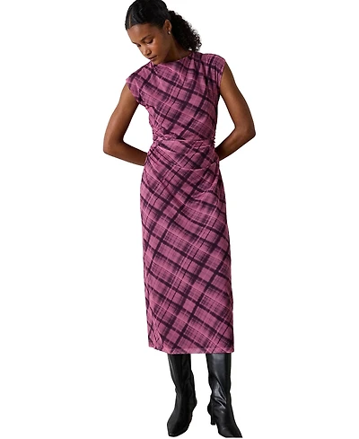 Whistles Women's Twist Check Mesh Midi Dress