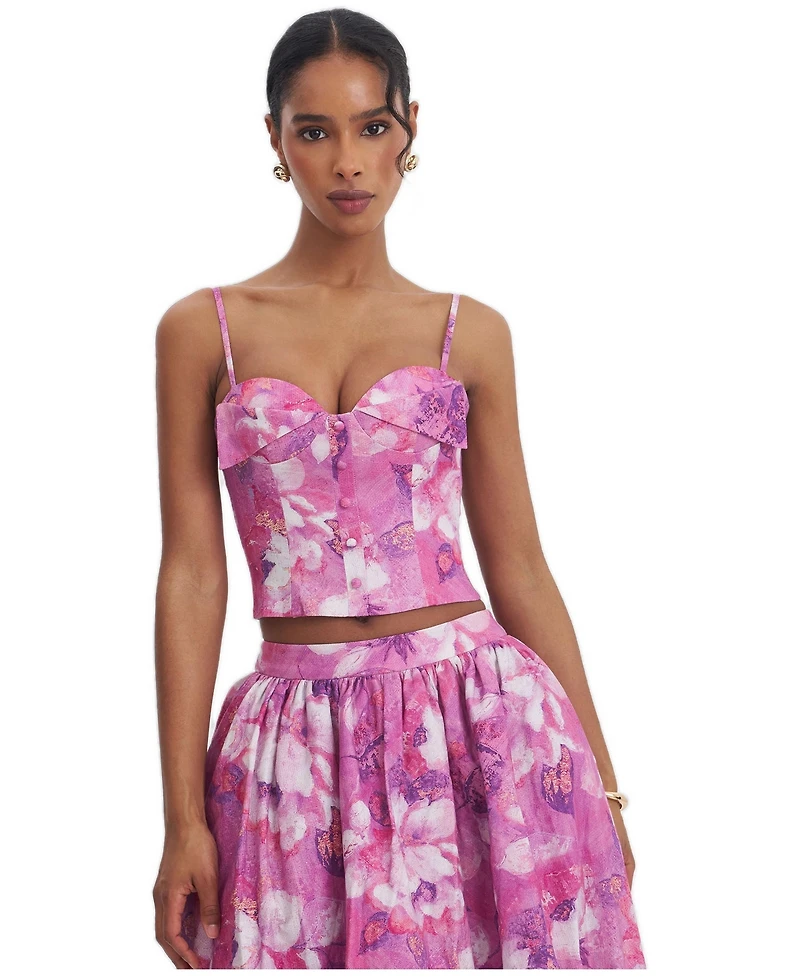 Miss Circle Women's Xamira Blooming Linen Sweetheart Foldover Top