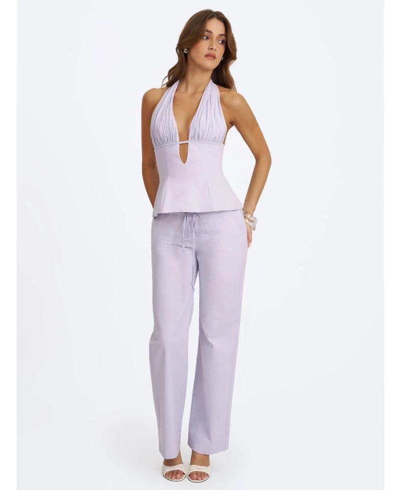 Miss Circle Women's Quinzella Linen Plunging Halter Neck Top