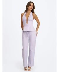 Miss Circle Women's Quinzella Linen Plunging Halter Neck Top