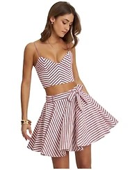 Miss Circle Women's Chevron Striped Linen Cropped Top