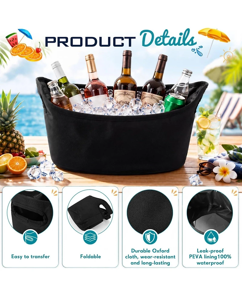 Piscifun 2 Pack 6.5L Soft Cooler Ice Bucket Portable Foldable Insulated Oxford Cloth Leakproof Liner for Camping Picnic Parties