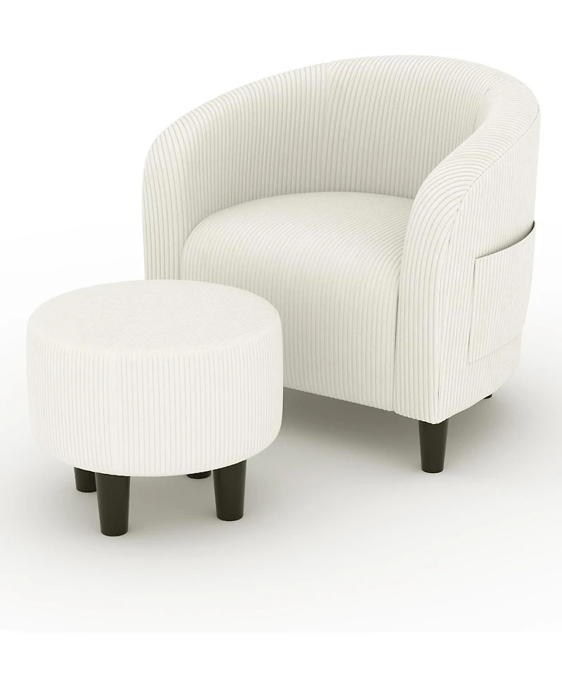 gaomon Corduroy Barrel Sofa Chair, Accent Chair with Ottoman for Bedroom, Small Space