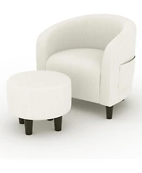 gaomon Corduroy Barrel Sofa Chair, Accent Chair with Ottoman for Bedroom, Small Space