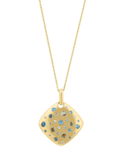 Effy Collection Zircon (1/5 ct. t.w.) & Swiss Blue Topaz (1-5/8 ct. t.w.) Pendant Necklace in 14k Yellow Gold Over Sterling Silver