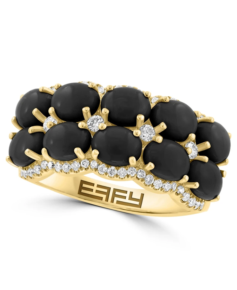 Effy Collection Onyx & Diamond (1/4 ct. t.w.) Ring in 14k Yellow Gold
