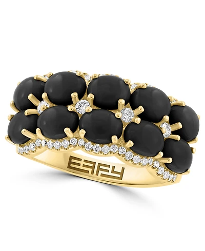 Effy Collection Onyx & Diamond (1/4 ct. t.w.) Ring in 14k Yellow Gold