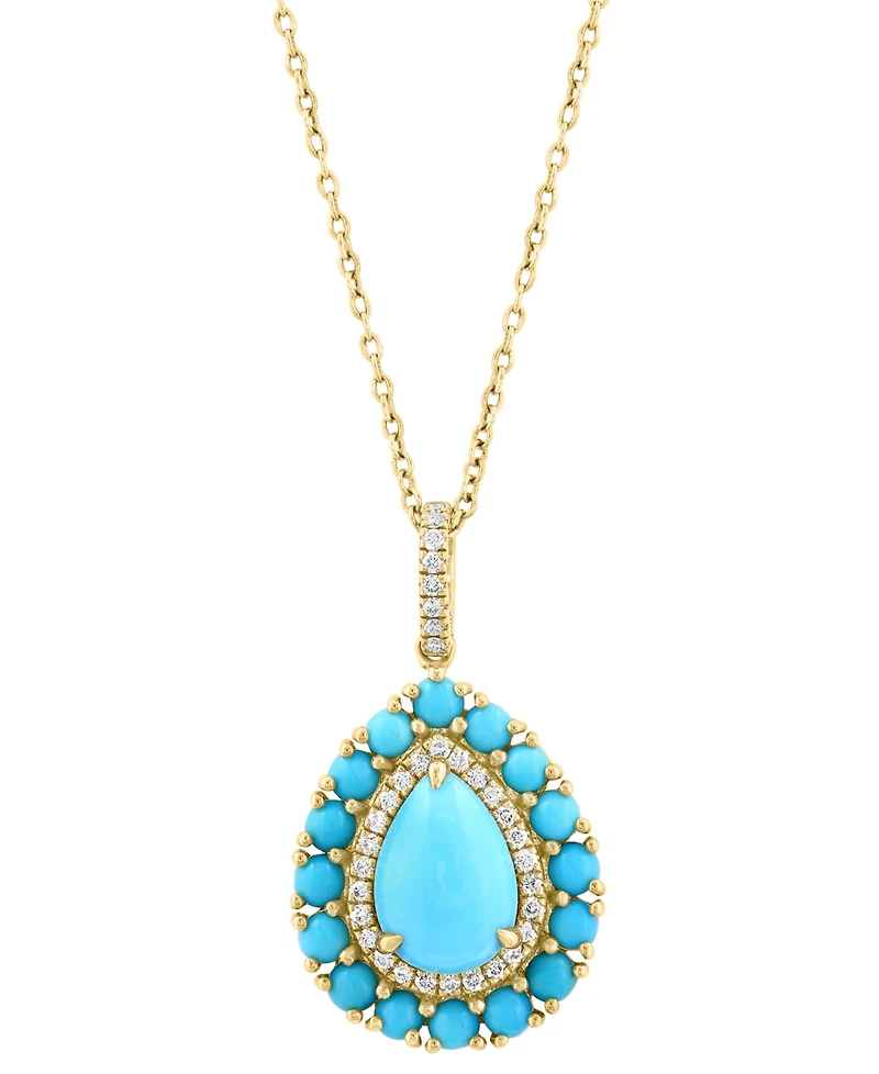 Effy Collection Turquoise & Diamond (1/10 ct. t.w.) Pendant Necklace in 14k Yellow Gold