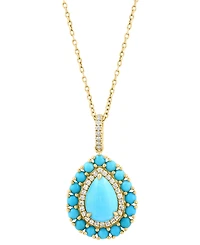 Effy Collection Turquoise & Diamond (1/10 ct. t.w.) Pendant Necklace in 14k Yellow Gold
