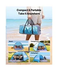 Sugift Upf 50+ Beach Tent Sun Shelter for 8 People with Rolling Mesh Curtains and Sand Pockets