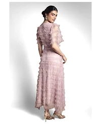Oasis Women's Sequin Ruffle-Detail Short-Sleeve Maxi Dress