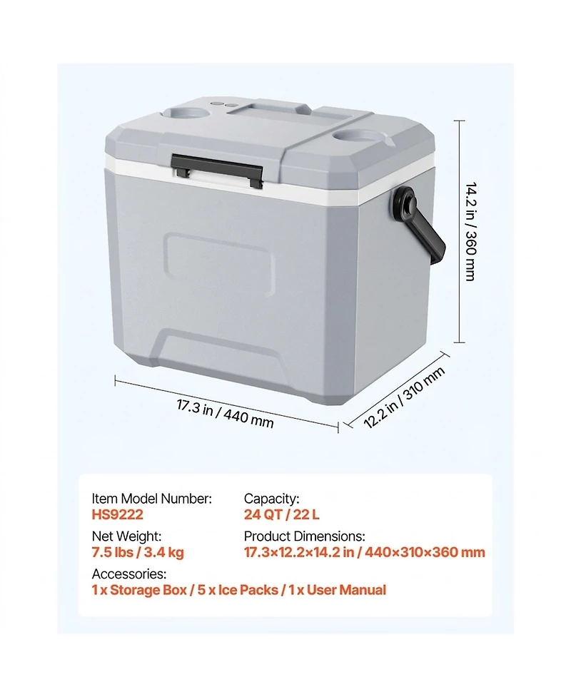 Sugift 24 Qt Small Portable Hard Cooler with Heavy-Duty Handle and 48 Hour Ice Retention