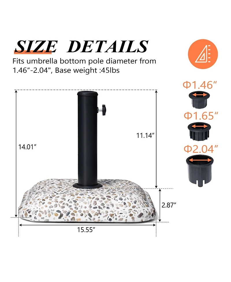 Pellebant 45lbs Patio Umbrella Base Square Cobblestone Concrete Stand Heavy Duty Market Umbrella Stand for Outdoor, Lawn, Deck, Poolside