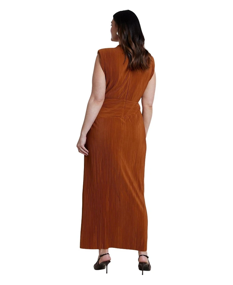 Eloquii Women's Draped Bodice Plisse Maxi Dress
