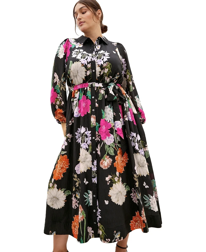 City Chic Plus Mary Botanique Long-Sleeve Maxi Floral Dress