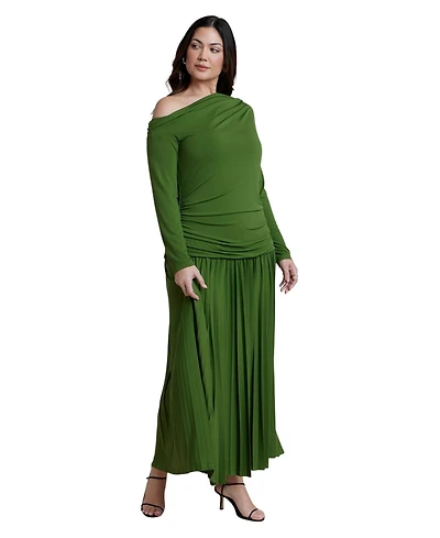 Eloquii Plus Long Sleeve Drop Waist Maxi Dress