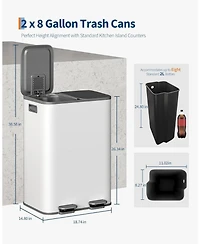 gaomon 2x8 gal Stainless Steel Double Trash Can, Step-on Recycle Bin Combo with Lid for Kitchen