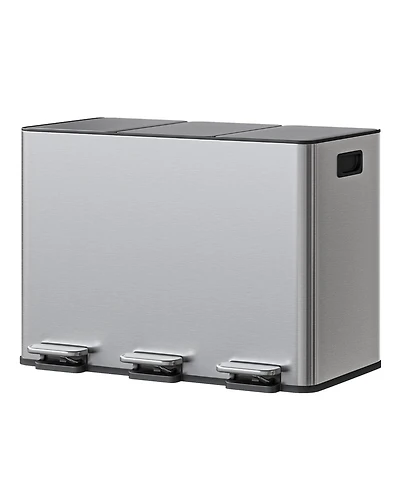 gaomon 3-in-1 12 Gal Stainless Steel Recycling Trash Can, Kitchen Garbage Bin with Soft-Close Step Lid