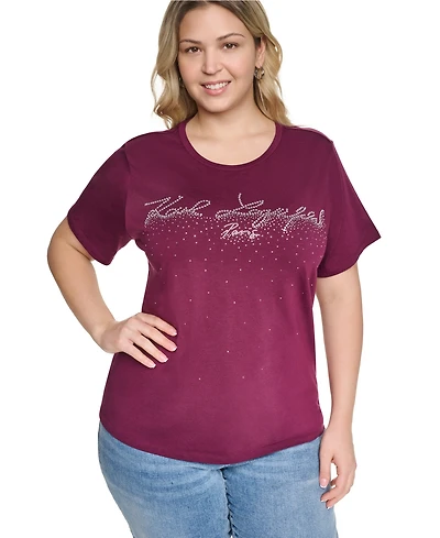 Karl Lagerfeld Paris Plus Sparkle Klp Logo Short-Sleeve Cotton-Blend T-Shirt