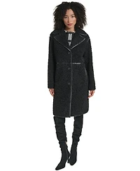 Karl Lagerfeld Paris Women's Faux-Leather-Trim Teddy Coat