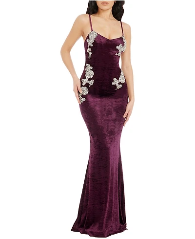 Dress The Population Women's Giovanna Sweetheart Neck Velvet Crystal Applique Mermaid Gown
