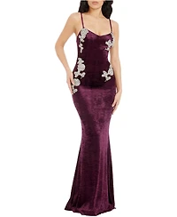 Dress The Population Women's Giovanna Sweetheart Neck Velvet Crystal Applique Mermaid Gown