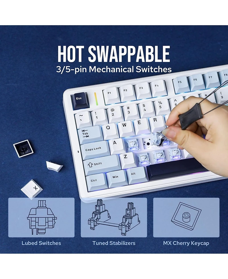 Aula F99 Pro Wireless Mechanical Keyboard, Tri-Mode Bt Usb-c, 8000mAh Battery, Rgb Backlit, Control Knob, Side-Printed Keys