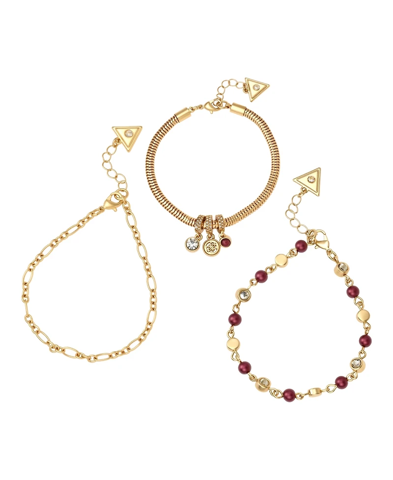 Guess Gold-Tone Imitation Pearl & Crystal Trio Bracelet, 3-Piece Set