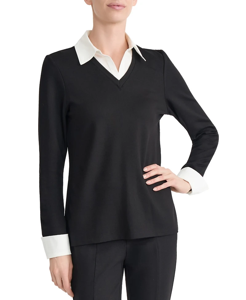 Jones New York Women's Serenity Knit Layered-Look Long-Sleeve Top