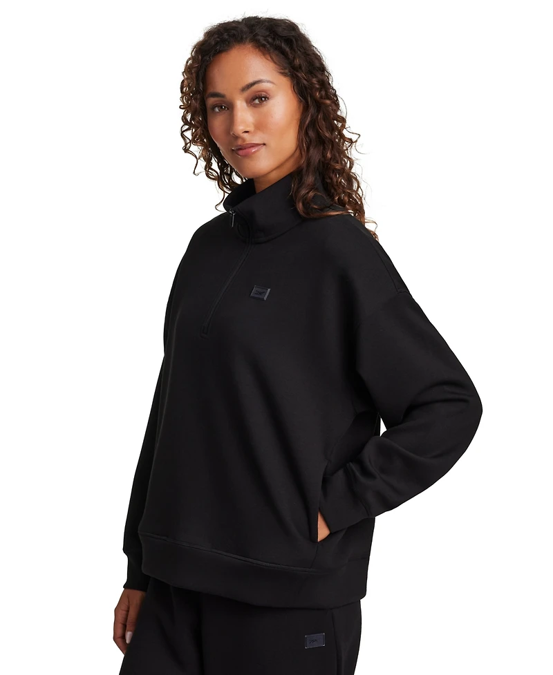 Reebok Women's Double Knit Cropped Half Zip Long-Sleeve Sweatshirt